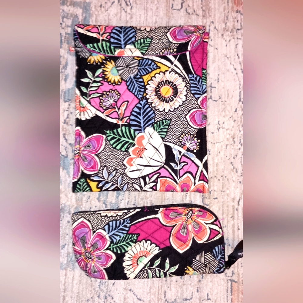 Vera Bradley Travel Accessories Set Black  purple Orange floral Cotton